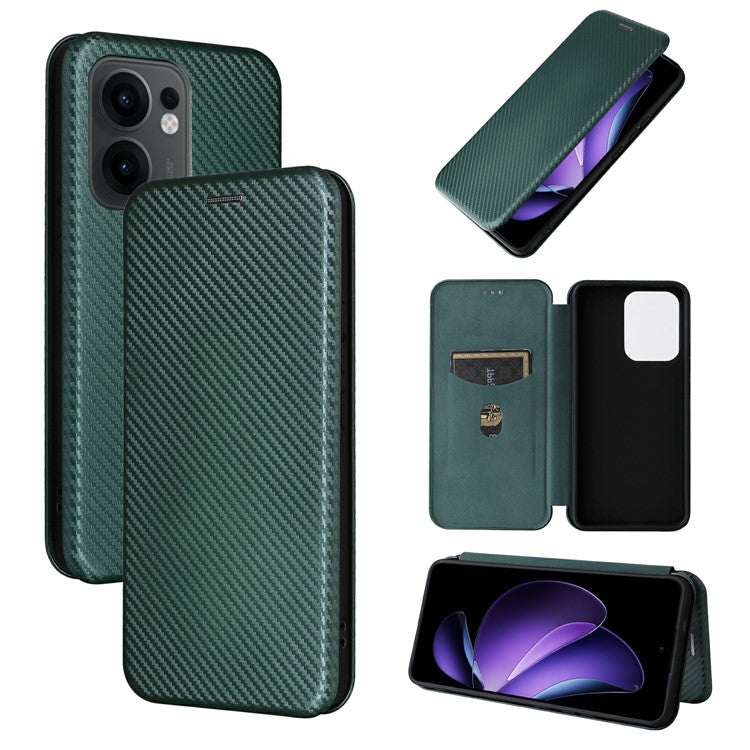 For Oppo Reno13 F 5G Case Carbon Fiber Texture Drop-Proof PU Leather Phone Cover - Green