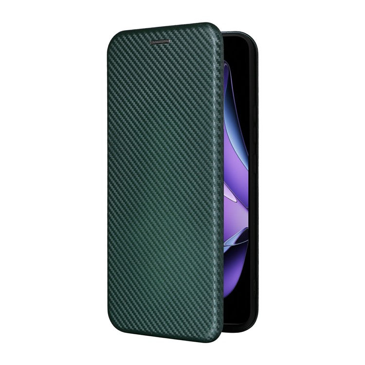 For Oppo Reno13 F 5G Case Carbon Fiber Texture Drop-Proof PU Leather Phone Cover - Green