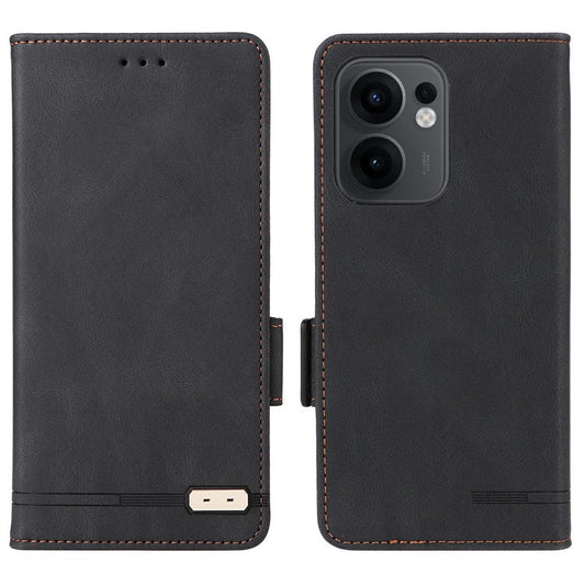 For Oppo Reno13 F 5G Case Leather Wallet Flip Phone Cover with Hardware Decor - Black