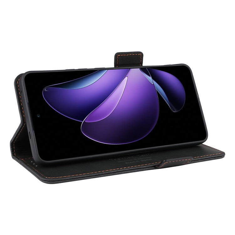 For Oppo Reno13 F 5G Case Leather Wallet Flip Phone Cover with Hardware Decor - Black