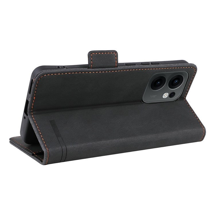 For Oppo Reno13 F 5G Case Leather Wallet Flip Phone Cover with Hardware Decor - Black