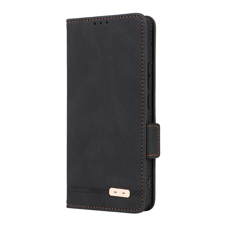 For Oppo Reno13 F 5G Case Leather Wallet Flip Phone Cover with Hardware Decor - Black