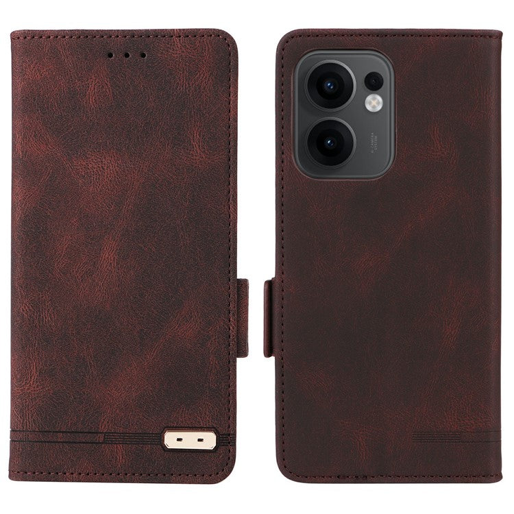For Oppo Reno13 F 5G Case Leather Wallet Flip Phone Cover with Hardware Decor - Coffee