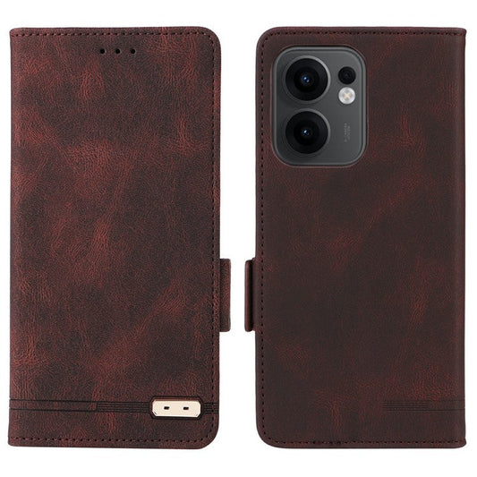 For Oppo Reno13 F 5G Case Leather Wallet Flip Phone Cover with Hardware Decor - Coffee