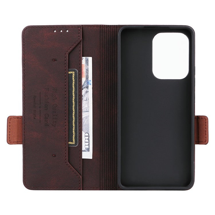 For Oppo Reno13 F 5G Case Leather Wallet Flip Phone Cover with Hardware Decor - Coffee