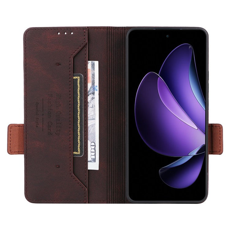 For Oppo Reno13 F 5G Case Leather Wallet Flip Phone Cover with Hardware Decor - Coffee