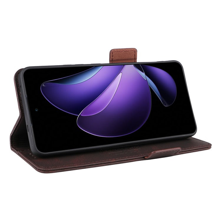 For Oppo Reno13 F 5G Case Leather Wallet Flip Phone Cover with Hardware Decor - Coffee