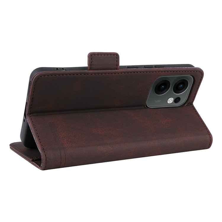 For Oppo Reno13 F 5G Case Leather Wallet Flip Phone Cover with Hardware Decor - Coffee