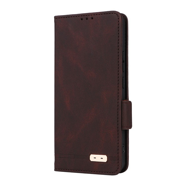 For Oppo Reno13 F 5G Case Leather Wallet Flip Phone Cover with Hardware Decor - Coffee