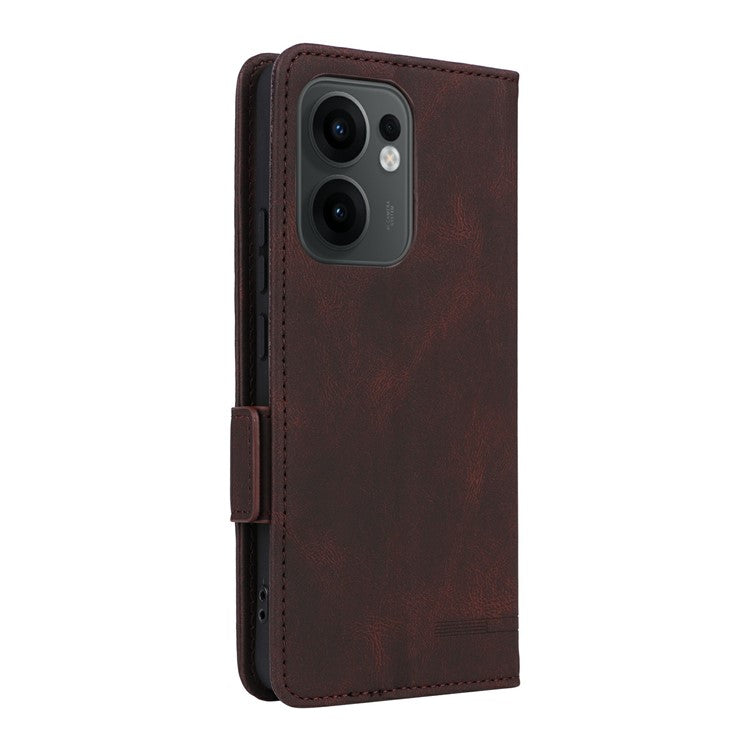For Oppo Reno13 F 5G Case Leather Wallet Flip Phone Cover with Hardware Decor - Coffee