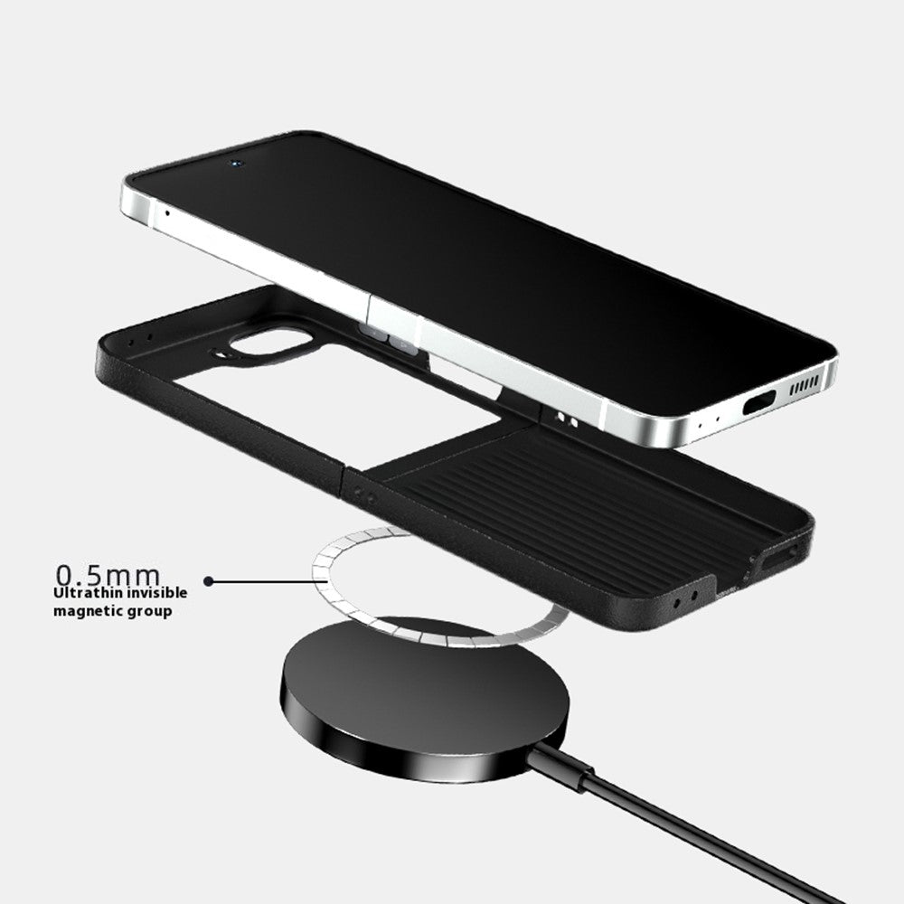 ABEEL For Samsung Galaxy Z Flip7 FE 5G / Z Flip6 5G Case Compatible with MagSafe Micro-Embossing PC TPU Aluminum Alloy Leather Phone Cover