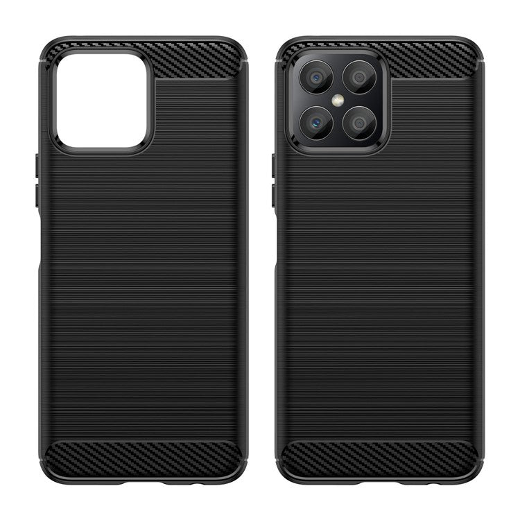 For Honor X8 4G 4G TPU Phone Case Carbon Fiber Texture Brushed Shockproof Case Wear-Resistant Phone Cover - Black