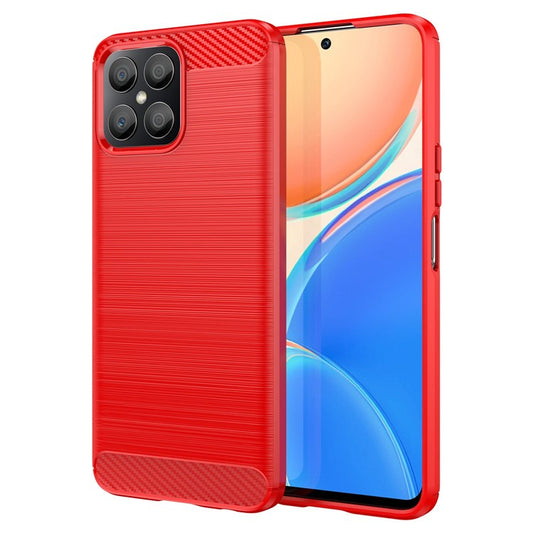 For Honor X8 4G 4G TPU Phone Case Carbon Fiber Texture Brushed Shockproof Case Wear-Resistant Phone Cover - Red