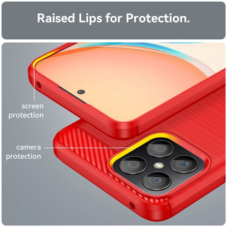 For Honor X8 4G 4G TPU Phone Case Carbon Fiber Texture Brushed Shockproof Case Wear-Resistant Phone Cover - Red