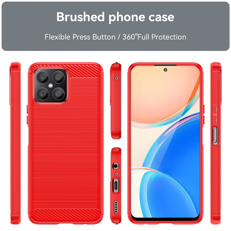 For Honor X8 4G 4G TPU Phone Case Carbon Fiber Texture Brushed Shockproof Case Wear-Resistant Phone Cover - Red