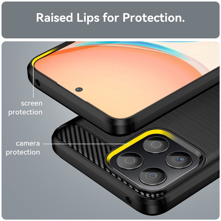 TPU Phone Case for Honor X30i Anti-Fall Shockproof Case Carbon Fiber Texture Brushed Phone Cover - Black