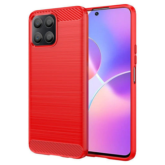 TPU Phone Case for Honor X30i Anti-Fall Shockproof Case Carbon Fiber Texture Brushed Phone Cover - Red
