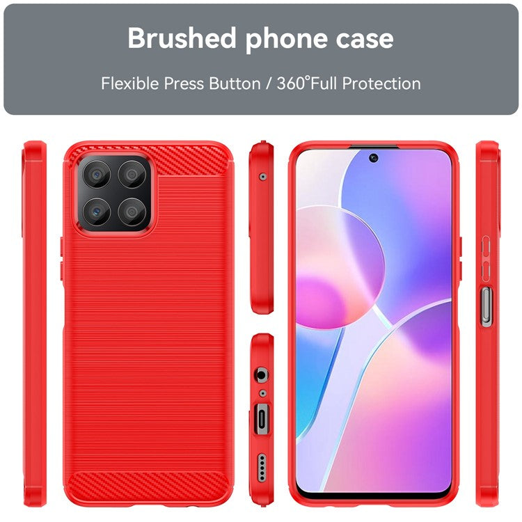 TPU Phone Case for Honor X30i Anti-Fall Shockproof Case Carbon Fiber Texture Brushed Phone Cover - Red