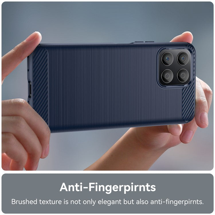 TPU Phone Case for Honor X30i Anti-Fall Shockproof Case Carbon Fiber Texture Brushed Phone Cover - Blue