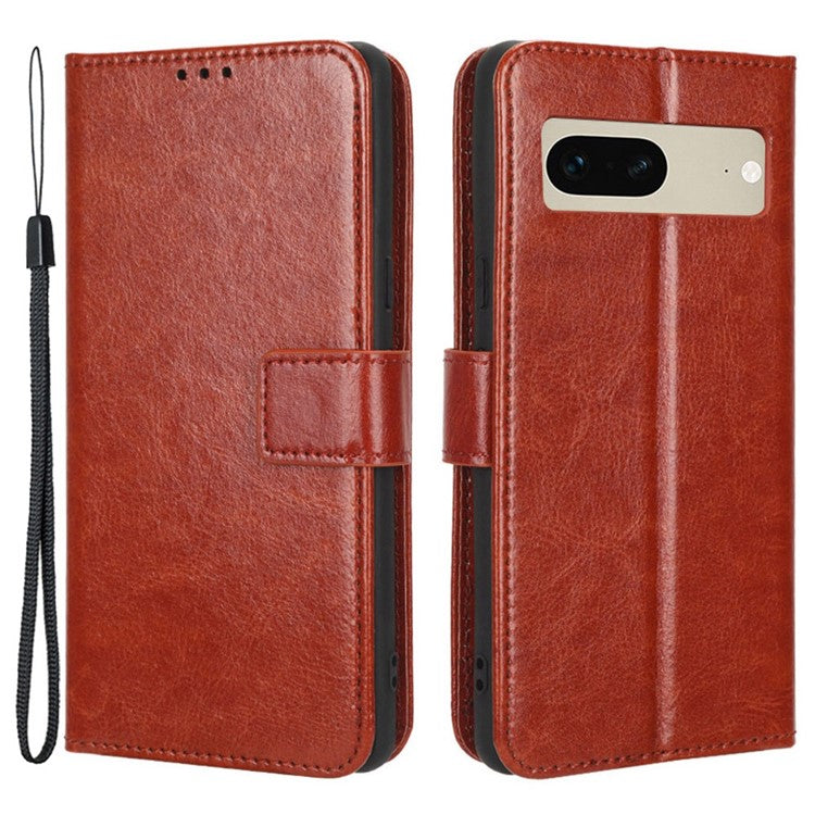 For Google Pixel 7 5G Magnetic Clasp Protective Phone Case Foldable Stand Crazy Horse Texture PU Leather Wallet Cover - Brown