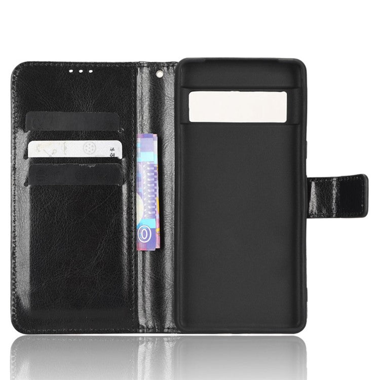 For Google Pixel 7 5G Magnetic Clasp Protective Phone Case Foldable Stand Crazy Horse Texture PU Leather Wallet Cover - Black