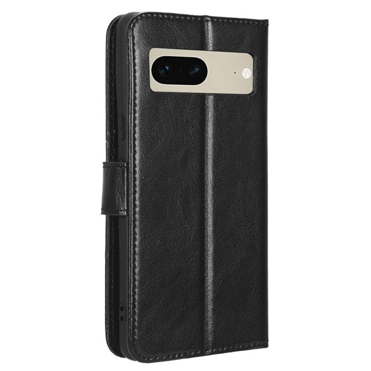 For Google Pixel 7 5G Magnetic Clasp Protective Phone Case Foldable Stand Crazy Horse Texture PU Leather Wallet Cover - Black