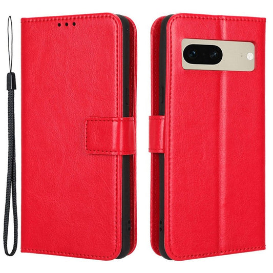 For Google Pixel 7 5G Magnetic Clasp Protective Phone Case Foldable Stand Crazy Horse Texture PU Leather Wallet Cover - Red
