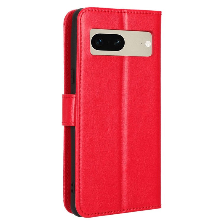 For Google Pixel 7 5G Magnetic Clasp Protective Phone Case Foldable Stand Crazy Horse Texture PU Leather Wallet Cover - Red