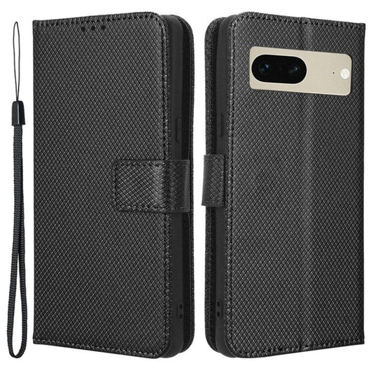 For Google Pixel 7 5G Anti-wear Phone Case Diamond Texture PU Leather Cellphone Flip Wallet Cover with Stand - Black