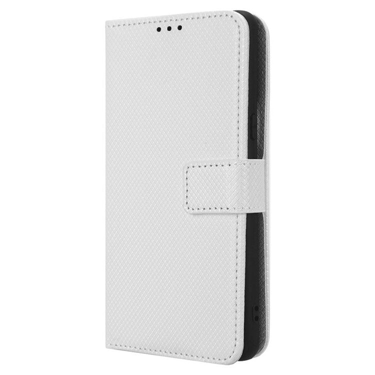 For Google Pixel 7 5G Anti-wear Phone Case Diamond Texture PU Leather Cellphone Flip Wallet Cover with Stand - White