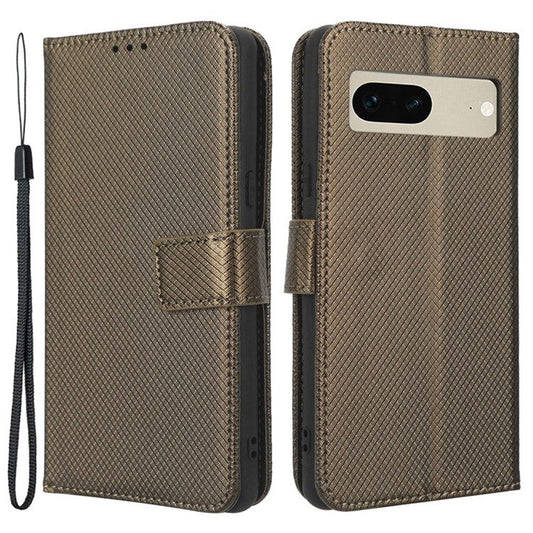 For Google Pixel 7 5G Anti-wear Phone Case Diamond Texture PU Leather Cellphone Flip Wallet Cover with Stand - Brown