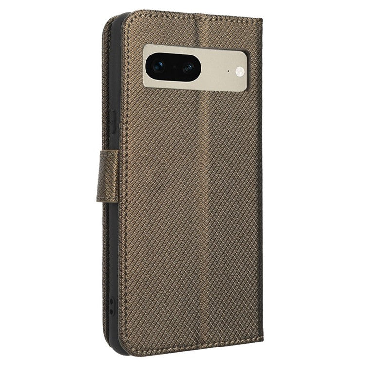 For Google Pixel 7 5G Anti-wear Phone Case Diamond Texture PU Leather Cellphone Flip Wallet Cover with Stand - Brown
