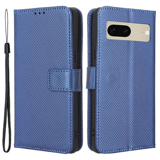 For Google Pixel 7 5G Anti-wear Phone Case Diamond Texture PU Leather Cellphone Flip Wallet Cover with Stand - Blue