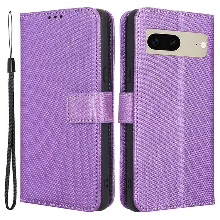 For Google Pixel 7 5G Anti-wear Phone Case Diamond Texture PU Leather Cellphone Flip Wallet Cover with Stand - Purple