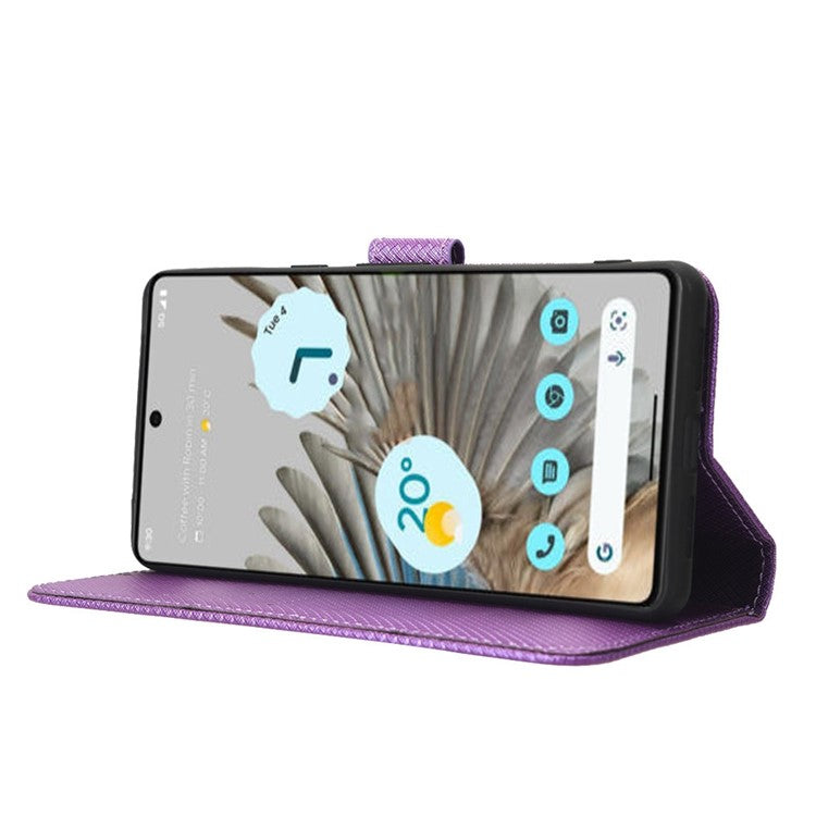 For Google Pixel 7 5G Anti-wear Phone Case Diamond Texture PU Leather Cellphone Flip Wallet Cover with Stand - Purple