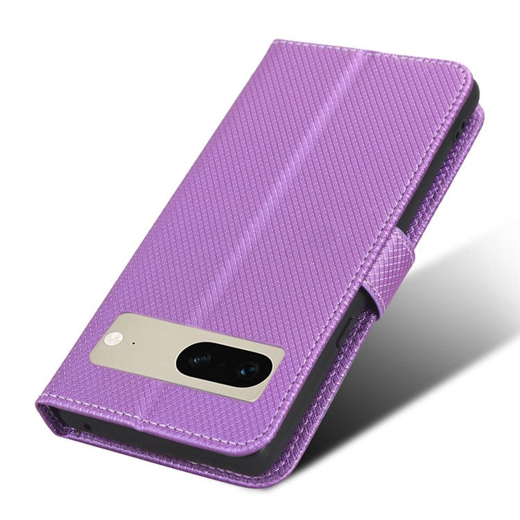 For Google Pixel 7 5G Anti-wear Phone Case Diamond Texture PU Leather Cellphone Flip Wallet Cover with Stand - Purple