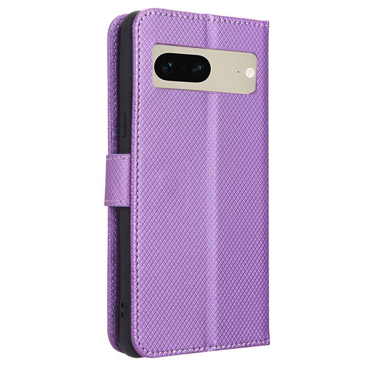 For Google Pixel 7 5G Anti-wear Phone Case Diamond Texture PU Leather Cellphone Flip Wallet Cover with Stand - Purple
