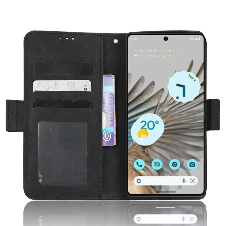 Shockproof Phone Cover For Google Pixel 7 5G, PU Leather Wallet Case Dual Magnetic Clasp Phone Shell with Stand Card Holder - Black