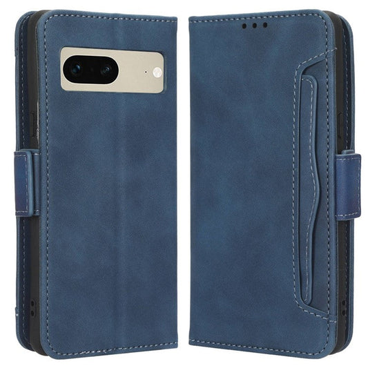Shockproof Phone Cover For Google Pixel 7 5G, PU Leather Wallet Case Dual Magnetic Clasp Phone Shell with Stand Card Holder - Blue