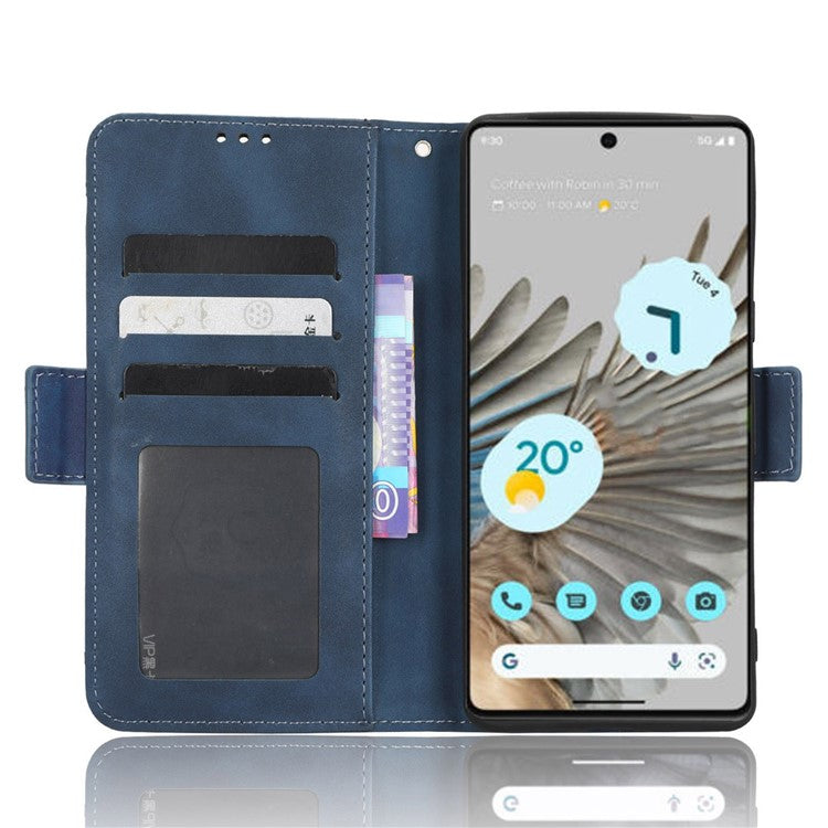 Shockproof Phone Cover For Google Pixel 7 5G, PU Leather Wallet Case Dual Magnetic Clasp Phone Shell with Stand Card Holder - Blue