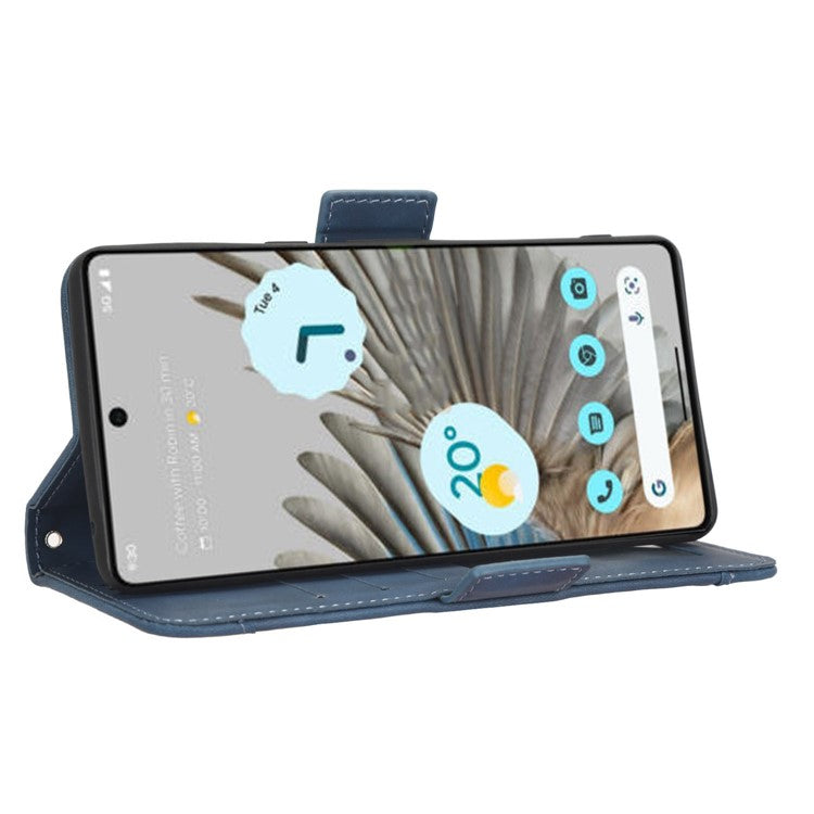 Shockproof Phone Cover For Google Pixel 7 5G, PU Leather Wallet Case Dual Magnetic Clasp Phone Shell with Stand Card Holder - Blue