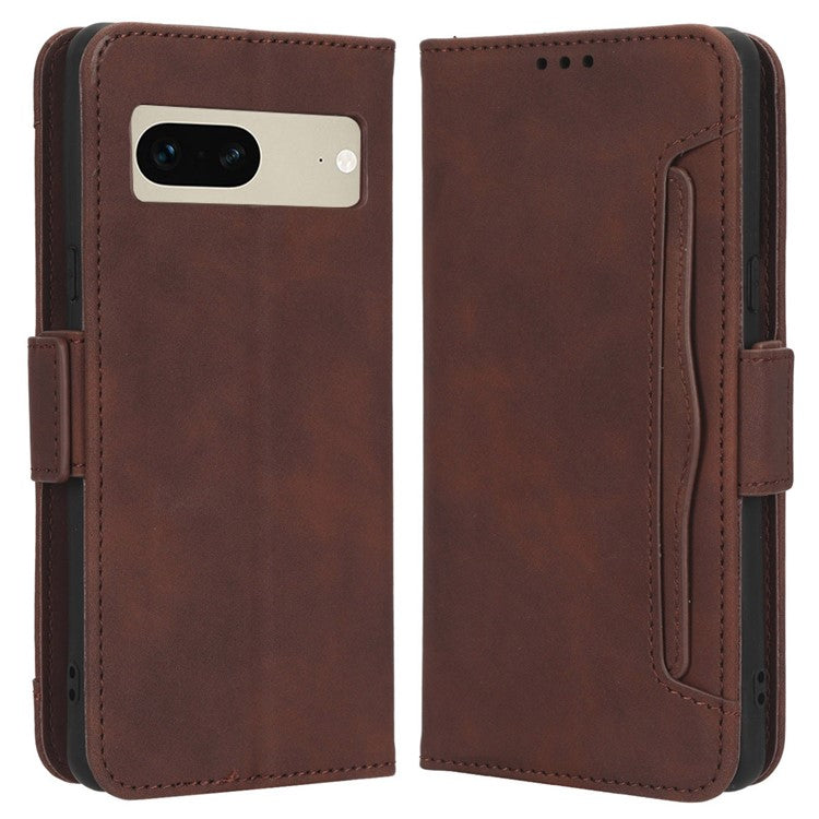 Shockproof Phone Cover For Google Pixel 7 5G, PU Leather Wallet Case Dual Magnetic Clasp Phone Shell with Stand Card Holder - Brown