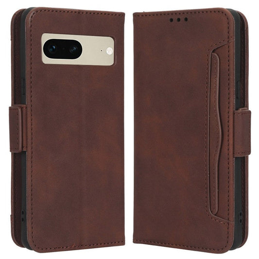 Shockproof Phone Cover For Google Pixel 7 5G, PU Leather Wallet Case Dual Magnetic Clasp Phone Shell with Stand Card Holder - Brown