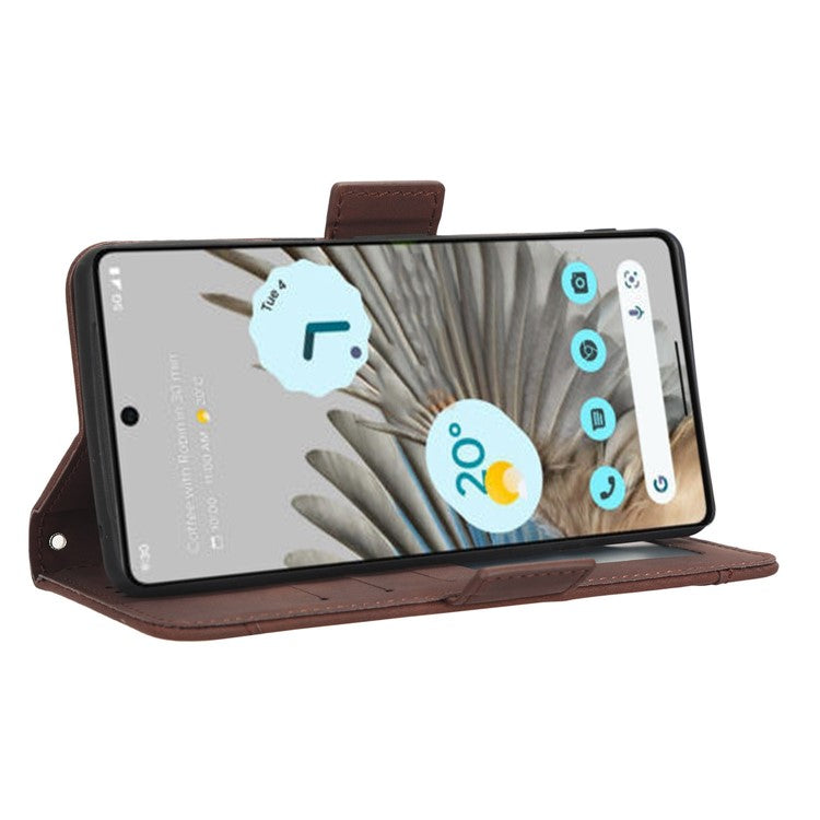 Shockproof Phone Cover For Google Pixel 7 5G, PU Leather Wallet Case Dual Magnetic Clasp Phone Shell with Stand Card Holder - Brown