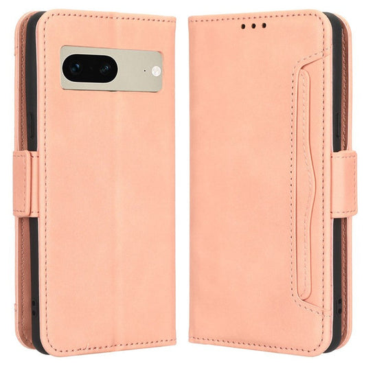 Shockproof Phone Cover For Google Pixel 7 5G, PU Leather Wallet Case Dual Magnetic Clasp Phone Shell with Stand Card Holder - Pink