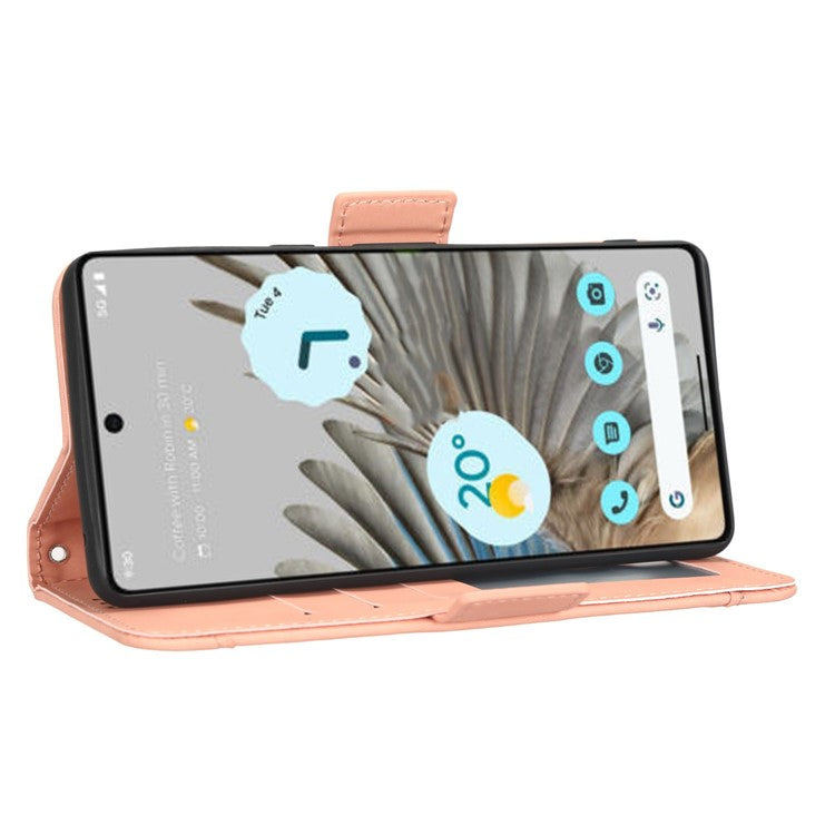 Shockproof Phone Cover For Google Pixel 7 5G, PU Leather Wallet Case Dual Magnetic Clasp Phone Shell with Stand Card Holder - Pink