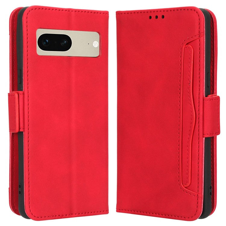 Shockproof Phone Cover For Google Pixel 7 5G, PU Leather Wallet Case Dual Magnetic Clasp Phone Shell with Stand Card Holder - Red