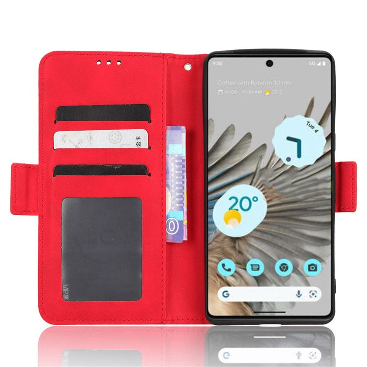 Shockproof Phone Cover For Google Pixel 7 5G, PU Leather Wallet Case Dual Magnetic Clasp Phone Shell with Stand Card Holder - Red
