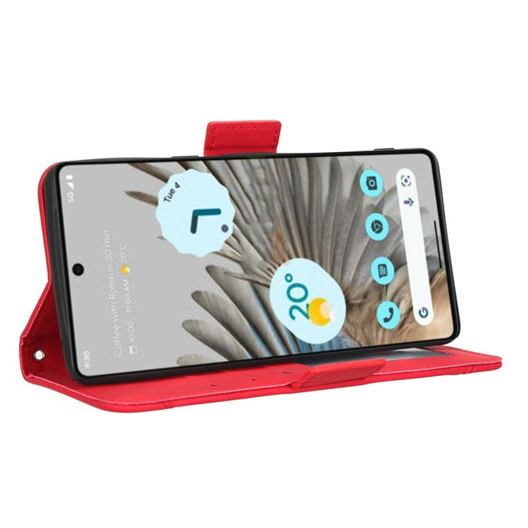 Shockproof Phone Cover For Google Pixel 7 5G, PU Leather Wallet Case Dual Magnetic Clasp Phone Shell with Stand Card Holder - Red
