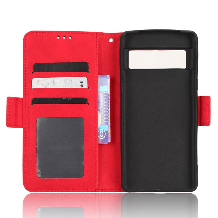 Shockproof Phone Cover For Google Pixel 7 5G, PU Leather Wallet Case Dual Magnetic Clasp Phone Shell with Stand Card Holder - Red